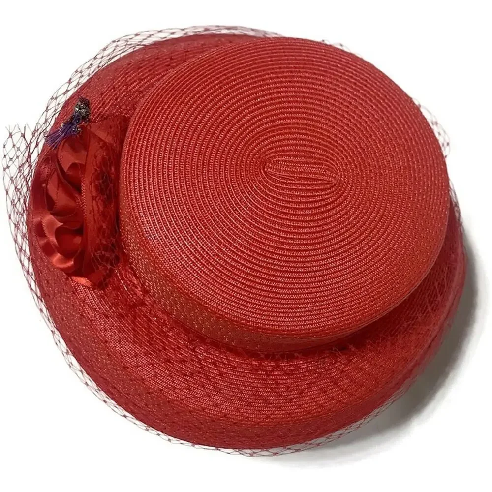 Vintage August Women's Red Derby Hat Polypropylene Dress Hat RN#80934 7x7.5